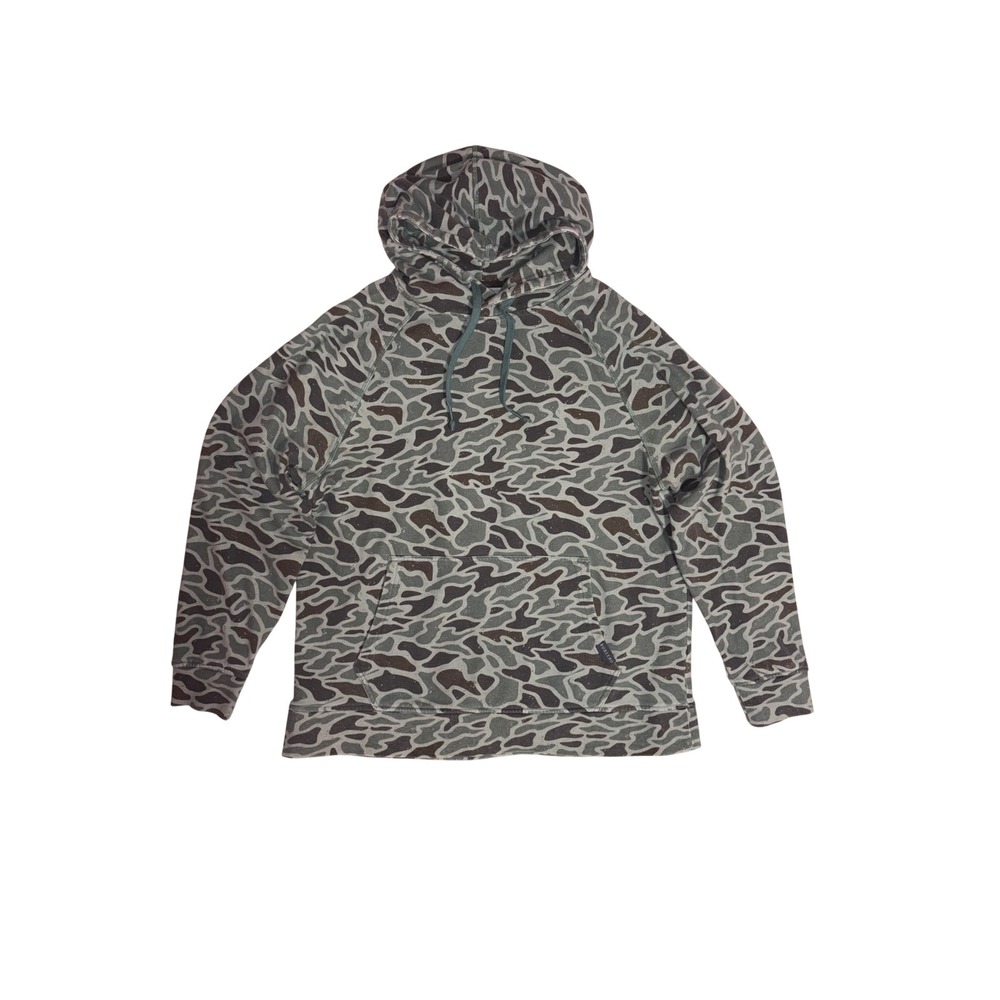 BURLEBO Hoodie Mens Large Green Retro Duck Camo Performance Fleece Pullover